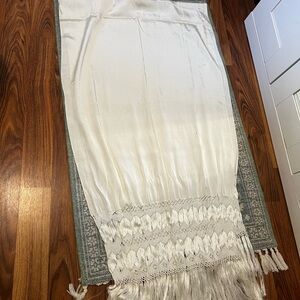 Cream Smocked Maxi Pencil Skirt